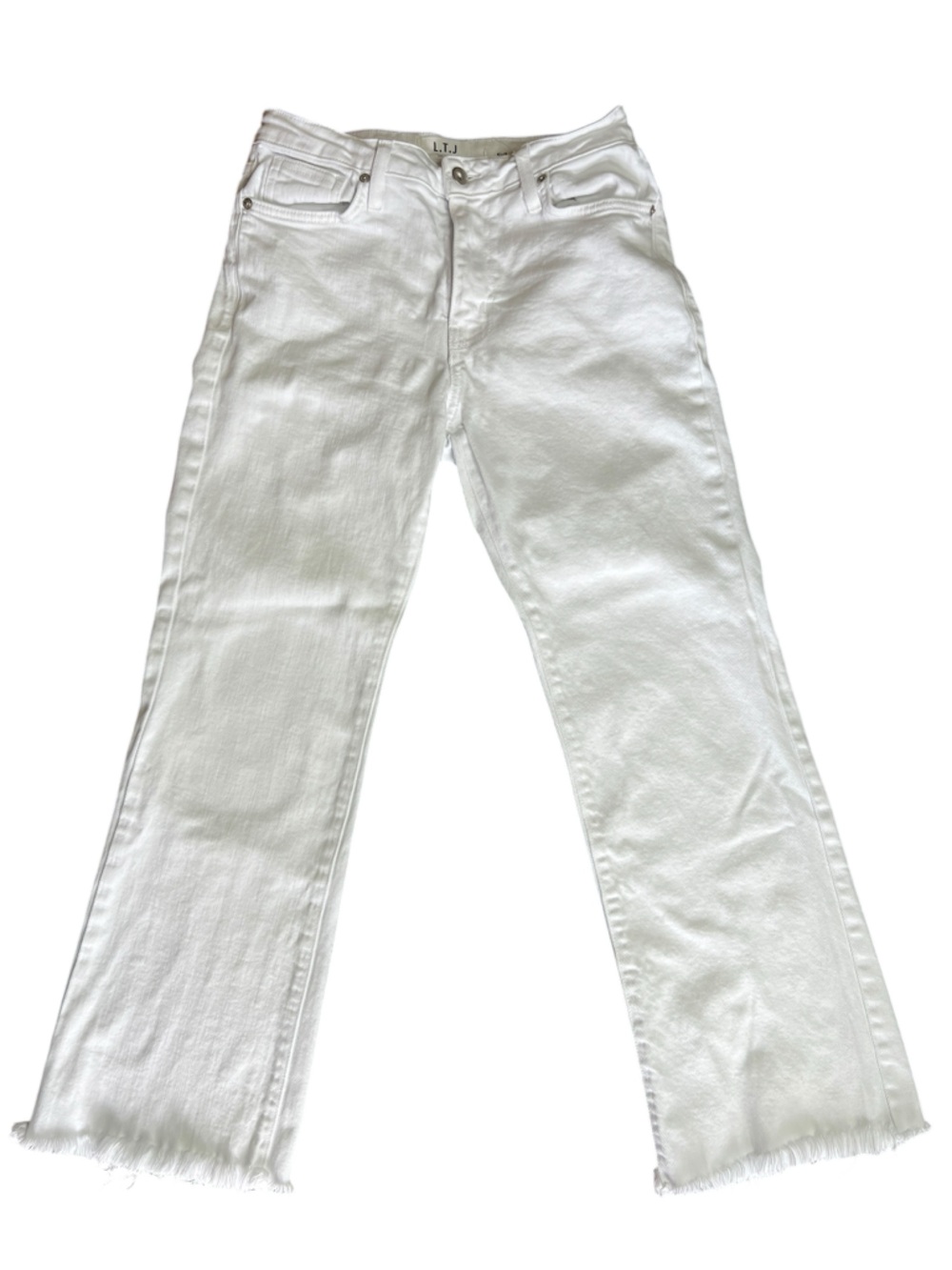 L.T.J Sicily White Jeans 25 Cropped Straight Raw Hem High Rise Made USA Denim